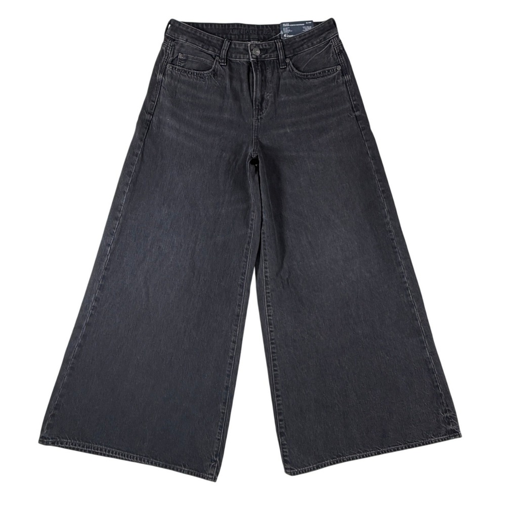 American Eagle A-Line Fit Wide Leg Jeans Proper Black Mid-Rise Size 4 Reg